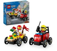 Lego city 60458 pack veicoli da corsa: pizzaiolo contro pompiere, macchine giocattolo con 2 minifigure, giochi per bambini 5+