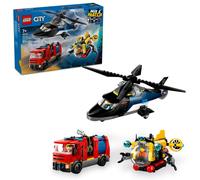 Lego city 60462 3in1 elicottero, autopompa e sottomarino - giocattolo combinabile con 3 minifigure, giochi per bambini 7+