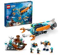 LEGO City Deep-Sea Explorer Submarine 60379 - Set di giocattoli da costruzione, sottomarino oceanico con impostazione naufragio, 6 minifigure e 3 figure di squalo per un gioco fantasioso, un'idea