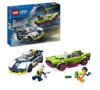 LEGO City Inseguimento della macchina da corsa 60415 | Giochi per bambini da 6 anni, 2 modelli di auto giocattolo da costruire della polizia e 2 minifigure, idea regalo, 213 pezzi