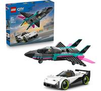 LEGO City Jet Contro Auto Sportiva Giocattolo - Set con Aereo, Macchina e 2 M...