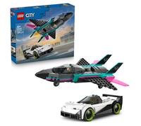 LEGO City Jet Contro Auto Sportiva Giocattolo - Set con Aereo, Macchina e 2 Mini