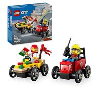 Lego city 60458 pack veicoli da corsa: pizzaiolo contro pompiere, macchine giocattolo con 2 minifigure, giochi per bambini 5+