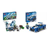LEGO City Police Stazione di Polizia, con Camion della Spazzatura ed Elicottero Giocattolo & City Police Auto della Polizia, Set di Costruzione con Minifigure e Macchina Giocattolo