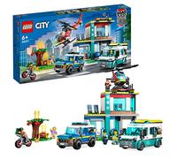 LEGO City Quartier Generale Veicoli d’Emergenza con Elicottero, Ambulanza, Macchina Polizia e Moto Giocattolo, Giochi per Bambini e Bambine 60371