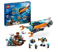 LEGO City Sottomarino per Esplorazioni Abissali Giocattolo con Drone, Squali, Relitto di Barca e Minifigure di Sub, Regalo di Compleanno per Bambini e Bambine dai 7 Anni in su 60379
