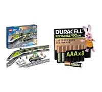 LEGO City Treno Passeggeri RC, fari/24 binari, 7+ anni, 60337, & Duracell AAA Ricaricabili 8 pz, 900mAh