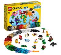 LEGO Classic Giro del Mondo, Scatola di Mattoncini da Costruzione per Bambini e Bambine da 4 Anni, Set con Mappa da Parete Colorata, Veicoli, Edifici e Animali Giocattolo da Costruire 11015