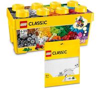 LEGO Classic Scatola mattoncini creativi media + Base bianco (10696 + 11026), Set combinato con scatola portaoggetti e piastra di base