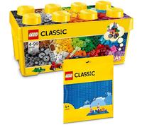 LEGO Classic Scatola mattoncini creativi media + Base blu (10696 + 11025), Set combinato con scatola portaoggetti e piastra di base