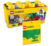 LEGO Classic Scatola mattoncini creativi media + Base verde (10696 + 11023), Set combinato con scatola portaoggetti e piastra di base