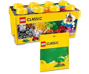 LEGO Classic Scatola mattoncini creativi media + Base verde (10696 + 11023), Set combinato con scatola portaoggetti e piastra di base