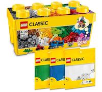 LEGO Classic Scatola mattoncini creativi media + Base Verde, Blu, Bianco (10696 + 11023, 11025, 11026), Set combinato con scatola portaoggetti e piastra di base