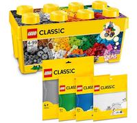 LEGO Classic Scatola mattoncini creativi media + Base verde, blu, bianco, grigio (10696 + 11023, 11024, 11025, 11026), Set combinato con scatola portaoggetti e piastra di base