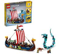 LEGO Creator 3 in 1 Nave Vichinga e Jörmungandr, Casa Giocattolo Apribile, Drago e Lupo Snodabili da Costruire, Giochi per Bambini e Bambine, Idee Regalo di Compleanno 31132