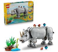 LEGO Creator 3 in 1 Animali Selvatici: Maestoso Rinoceronte con Uccelli Giocattolo - Set con Animale Trasformabile in Ippopotamo o Tricheco - Regalo Creativo per Bambine e Bambini da 9 Anni - 31171