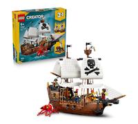 LEGO Creator 3 in 1 Iconica Nave da Pirata - Giocattolo Trasformabile in Castello o in 2 Barche Gemelle - Decorazione per la Cameretta - Regalo di compleanno per Bambini e Bambine da 9 Anni - 31387
