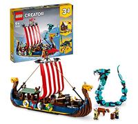 LEGO Creator 3 in 1 Nave Vichinga e Jörmungandr, Casa Giocattolo Apribile, Drago e Lupo Snodabili da Costruire, Giochi per Bambini e Bambine, Idee Regalo di Compleanno 31132