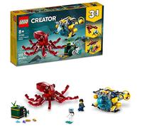 LEGO Creator 31130 - Giocattolo sottomarino 3 in 1 Tesoro sommergibile che si trasforma da polpo tp aragosta a manta, divertenti figure di animali marini