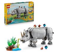 LEGO Creator 3in1 Wild Animals: Majestic Rhino with Birds Toy - Animal Figure Transforms into a Hippo Model or a Walrus - Creative Gift for 9+ Year Old Girls & Boys - 31171