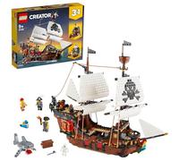 LEGO Creator Galeone dei Pirati, Set 3 in 1 con Nave Giocattolo, Locanda e Isola del Teschio, Minifigure e Squalo da Costruire, Giochi Creativi 31109