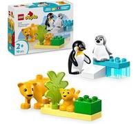 lego duplo - famiglie di animali: pinguini e leoni - lego 10442 con 2 habitat in mattoncini e 4 animali 10pz anni 2+