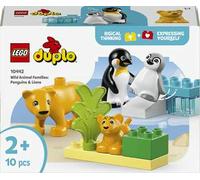 lego duplo - famiglie di animali: pinguini e leoni - lego 10442 con 2 habitat in mattoncini e 4 animali 10pz anni 2+