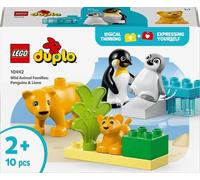 lego duplo - famiglie di animali: pinguini e leoni - lego 10442 con 2 habitat in mattoncini e 4 animali 10pz anni 2+