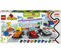 Lego duplo 10445 auto da corsa e piloti team f1, macchina giocattolo da costruire, giochi creativi e didattici per bambini 2+