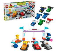 Lego duplo 10445 auto da corsa e piloti team f1, macchina giocattolo da costruire, giochi creativi e didattici per bambini 2+