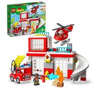 LEGO DUPLO Caserma Dei Pompieri ed Elicottero, Set con Camion Giocattolo dei Vigili del Fuoco e 2 Personaggi, Giochi Educativi per Bambini e Bambine da 2 Anni in su, Idee Regalo Creative 10970