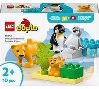 lego duplo - famiglie di animali: pinguini e leoni - lego 10442 con 2 habitat in mattoncini e 4 animali 10pz anni 2+