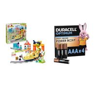 LEGO DUPLO Grande Treno Comunitario Interattivo - Giochi Didattici per Bambini e Bambine da 3 Anni in su - Include un Treno Giocattolo Push&Go con Suoni e Luci + Duracell Optimum confezione da 4 AAA