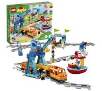 LEGO DUPLO Il Grande Treno Merci, Set Push & Go, Luci e Suoni, Costruzioni Creative con Binari, Nave e Gru Giocattolo, Giochi per Bambini e Bambine da 2 a 5 Anni, Idee Regalo di Compleanno 10875