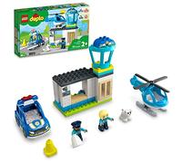 LEGO DUPLO Rescue Police Station 10959 Push & Go giocattolo auto con luci e sirena più elicottero, giocattoli di apprendimento precoce per bambini, ragazzi e ragazze dai 2 anni in su