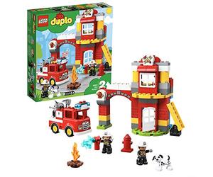 LEGO DUPLO Town Caserma dei Pompieri, Include Camion Giocattolo e 2 Vigili del Fuoco, con Luci e Suoni, per Bambini di 2-5 Anni, 10903