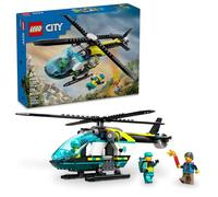 LEGO Elicottero di salvataggio di emergenza città, set da gioco per bambini, regalo divertente per ragazzi e ragazze dai 6 anni in su, escursionisti, soccorritori e piloti, elicottero con verricello e