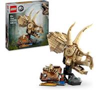 Lego jurassic world 76969 fossili di dinosauro: teschio di triceratopo, giocattolo con supporto e minifigure, giochi bambini 9+