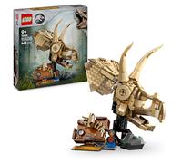 Lego jurassic world 76969 fossili di dinosauro: teschio di triceratopo, giocattolo con supporto e minifigure, giochi bambini 9+
