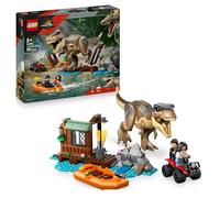 LEGO Jurassic World Fuga sul Fiume dal T. Rex - Giocattolo Interattivo con Dinosauro, una Barca, un Veicolo ATV e 2 Minifigure - Regalo per Bambini e Bambine da 5 Anni in su - 76975