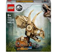 Lego jurassic world 76969 fossili di dinosauro: teschio di triceratopo, giocattolo con supporto e minifigure, giochi bambini 9+
