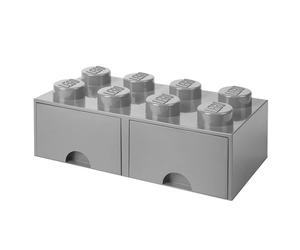 Lego Mattone Cassetto,8 Pomelli,2 Cassetti,Impilabile Conservazione Box,Grigio