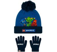 LEGO Ninjago Cappellino Bambino E Guanti | Kai, Lloyd E Jay Cappello E Guanti Invernali | Ninja Beanie Ragazzo | One Size Blu