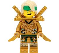 LEGO Ninjago - Mini personaggio Lloyd (Golden Ninja, testa gialla, parrucchetto) con armatura a spalla e spade