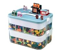 Lego - Scatola portaoggetti per giocattoli per bambini, impilabile, in plastica, con coperchio e manico, multi scomparti, per mattoncini, artigianato, gioielli, perline, strumenti, giocattoli (verde a