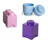 LEGO - Set di 3 scatole portaoggetti impilabili, a forma di mattoncini, perfette per organizzare la scrivania e la stanza dei bambini (rosa, azzurro, viola)
