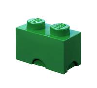 LEGO Storage Brick 2 Knobs verde, Scatola Portaoggetti Impilabile 2,6 l - Contenitore in Plastica con Coperchio, Organizer per Scrivania e Giocattoli