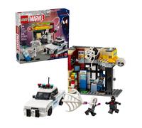 Lego marvel 76311 spider-verse: miles morales contro la macchia, edificio e macchina giocattolo da costruire, giochi bambini9+