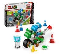 Lego Super Mario: Mario Kart: Moto Yoshi De Juguete, Regalo Gamer De Nintendo Para Niños Y Niñas De 7 Años O Más, Figura Del Personaje Yoshi Azul Con Accesorios De Plátano, Conos Y Caparazones 72031