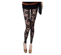 Legou Leggings da donna in pizzo con motivo floreale traspirante senza piedi collant, Nero , M